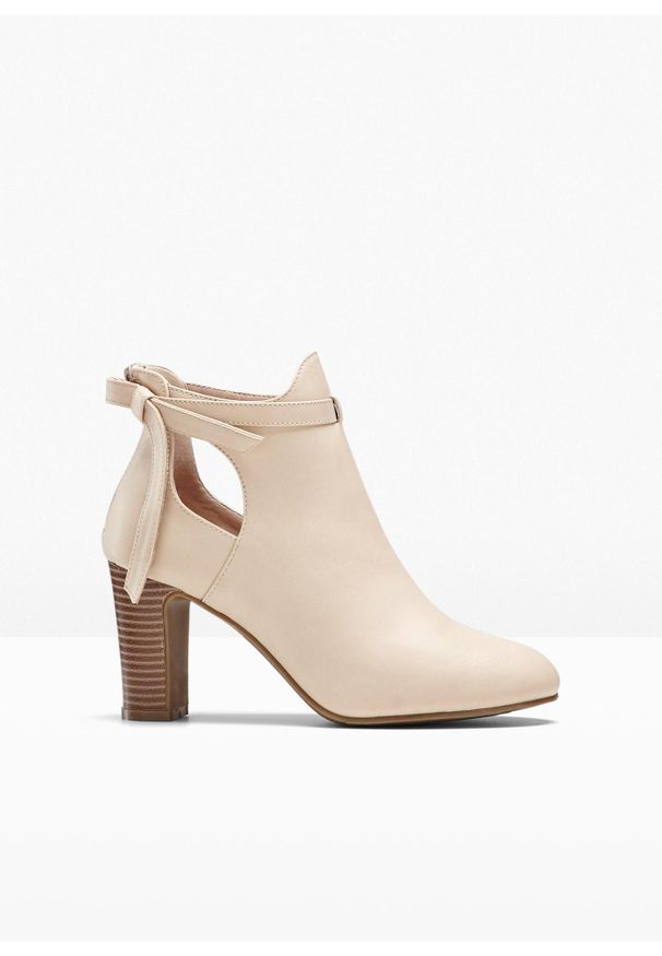 bonprix - Krótkie botki z wycięciami. Kolor: beżowy. Szerokość cholewki: normalna. Obcas: na obcasie. Wysokość obcasa: średni