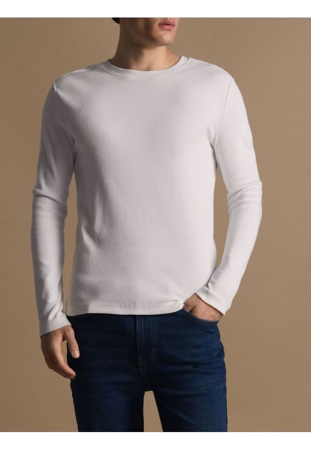 Reserved - Bawełniany longsleeve - biały. Kolor: biały. Materiał: bawełna. Długość rękawa: długi rękaw