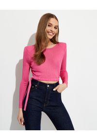 SELF PORTRAIT - Różowy krótki sweter. Kolor: fioletowy, różowy, wielokolorowy. Materiał: prążkowany, dzianina. Długość: krótkie