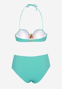 Born2be - Ciemnozielone Bikini Biustonosz z Geometrycznym Wzorem Majtki Typu Figi Ulosalia. Kolor: zielony. Wzór: geometria
