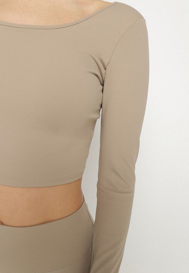 Born2be - Beżowy Komplet Sportowy Legginsy i Bluzka z Odkrytymi Plecami Dasalla. Kolor: beżowy