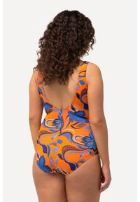 ULLA POPKEN - Damski Kostium kąpielowy kwiaty ozdobne tasiemki miękkie miseczki. Kolekcja: plus size. Kolor: pomarańczowy. Materiał: elastan, materiał, poliester, poliamid. Wzór: kwiaty