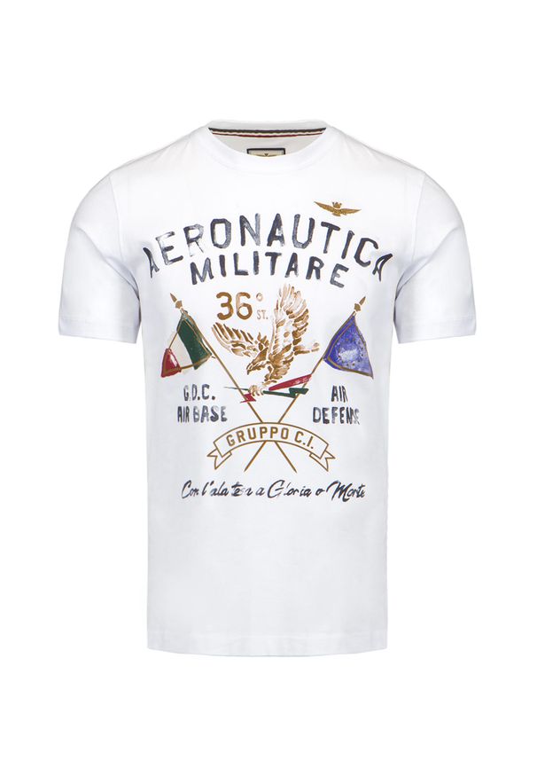 Aeronautica Militare - T-shirt AERONAUTICA MILITARE. Okazja: na co dzień. Materiał: elastan, bawełna. Długość rękawa: krótki rękaw. Długość: krótkie. Wzór: nadruk. Styl: klasyczny, casual