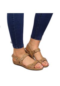 Sandały damskie skórzane komfortowe brązowe Helios 205. Zapięcie: rzepy. Kolor: brązowy. Materiał: skóra #9