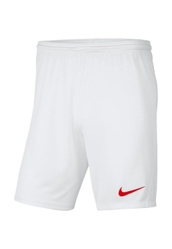Spodenki piłkarskie chłopięce Nike Dry Park III Dri-Fit szybkoschnące na gumce. Kolor: czerwony, biały, wielokolorowy. Technologia: Dri-Fit (Nike). Sport: piłka nożna