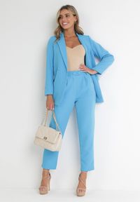 Born2be - Niebieskie Spodnie Cygaretki z Wysokim Stanem i Gumką w Pasie Elexis. Okazja: na co dzień. Stan: podwyższony. Kolor: niebieski. Materiał: dzianina. Styl: casual #5
