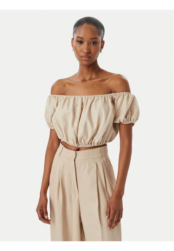 Guess Bluzka W6GHA1 W2447 Beżowy Regular Fit. Kolor: beżowy. Materiał: len