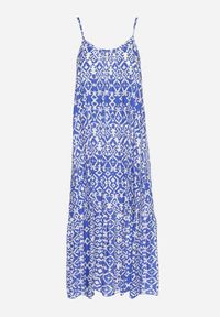 Born2be - Niebieska Sukienka z Bawełny z Geometrycznym Motywem Koladiela. Okazja: na spacer. Kolor: niebieski. Materiał: bawełna. Długość rękawa: na ramiączkach. Wzór: geometria. Sezon: lato #6