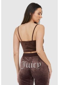 Juicy Couture - JUICY COUTURE Brązowy welurowy top z błyszczącym logo. Kolor: brązowy. Materiał: welur