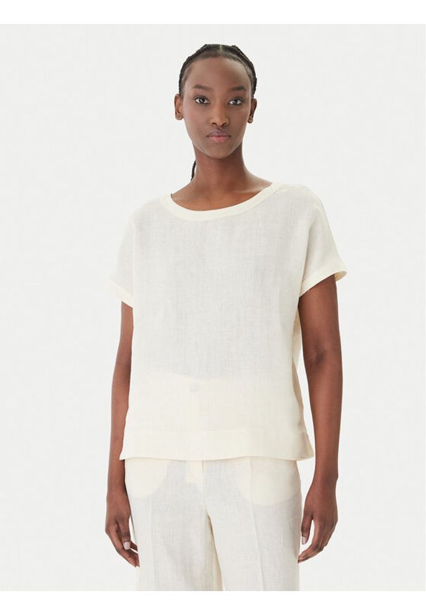 Marella T-Shirt Geyser 2615111132 Écru Regular Fit. Materiał: len