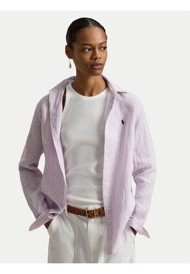 Polo Ralph Lauren Koszula 211A96158006 Fioletowy Classic Fit. Typ kołnierza: polo. Kolor: fioletowy. Materiał: len