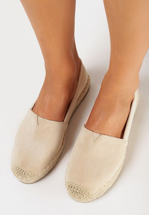 Born2be - Beżowe Płaskie Espadryle Ozdobione Jutową Plecionką Noraille. Kolor: beżowy. Wzór: aplikacja. Styl: klasyczny, wakacyjny