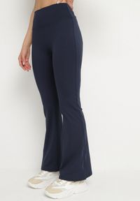 Born2be - Granatowe Legginsy Typu Dzwony z Wysokim Stanem Orralise. Stan: podwyższony. Kolor: niebieski. Materiał: tkanina. Styl: klasyczny