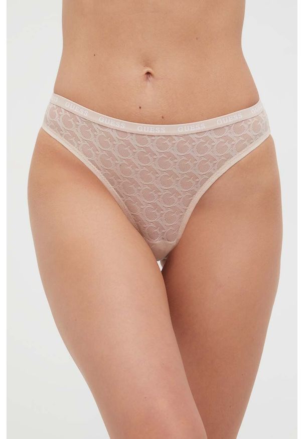 Guess figi kolor beżowy z koronki. Kolor: beżowy. Materiał: koronka. Wzór: koronka