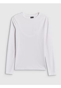 4f - 4F Longsleeve slim gładki damski - biały M. Okazja: na co dzień. Kolor: biały. Materiał: dzianina, elastan, bawełna. Długość rękawa: długi rękaw. Wzór: gładki. Styl: casual, klasyczny #1