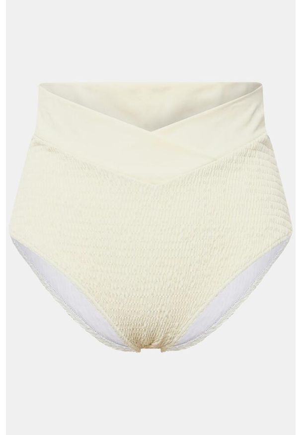 ULLA POPKEN - Damskie Figi bikini faktura wysoki stan pas w kopertowym stylu. Stan: podwyższony. Kolekcja: plus size. Kolor: beżowy. Materiał: poliester, poliamid, materiał, elastan