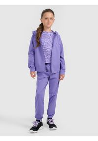 4f - 4F Spodnie sportowe joggery dziewczęce - fioletowe 134/140 (8-10 lat). Kolor: fioletowy. Materiał: dzianina, skóra. Długość: długie. Sezon: lato #1