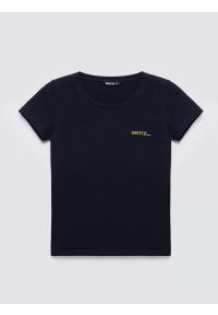 Big-Star - Koszulka damska z brokatowym nadrukiem granatowa Merra 403. Kolor: niebieski. Materiał: dzianina, puch. Długość rękawa: krótki rękaw. Długość: krótkie. Wzór: nadruk. Sezon: zima. Styl: wizytowy, klasyczny #5