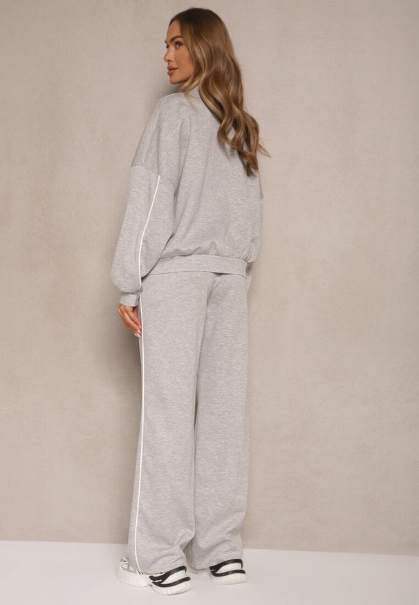 Renee - Szary Retro Komplet Dresowy z Wiskozą Bluza i Spodnie o Szerokim Kroju Selriza. Kolor: szary. Materiał: dresówka, wiskoza