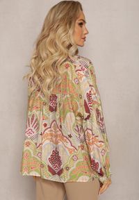Renee - Beżowo-Zielona Koszula z Wiskozą Zapinana Guzikami w Modny Wzór z Ornamentami Mingula. Kolor: beżowy. Materiał: wiskoza. Styl: klasyczny #5