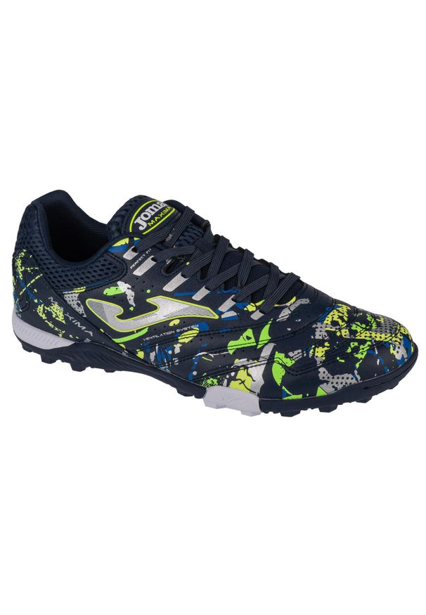Buty piłkarskie męskie Joma Maxima. Kolor: zielony, niebieski, wielokolorowy. Materiał: materiał, syntetyk. Szerokość cholewki: normalna. Sport: piłka nożna
