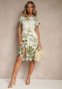 Renee - Zielona Sukienka Oversize z Wiskozą o Koszulowym Kroju Folavira. Okazja: na co dzień. Kolor: zielony. Materiał: wiskoza. Długość rękawa: krótki rękaw. Sezon: lato. Typ sukienki: oversize, koszulowe. Styl: elegancki, casual