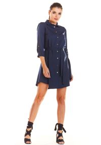Infinite You - Sukienka koszulowa szmizjerka z paskiem granatowa. Okazja: na co dzień, na spotkanie biznesowe, do pracy. Kolor: niebieski. Materiał: elastan, materiał. Typ sukienki: szmizjerki, koszulowe. Styl: casual, biznesowy, elegancki, klasyczny #1