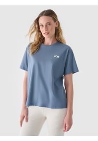 4f - 4F T-shirt regular z nadrukiem damski - granatowy XXL. Okazja: na co dzień. Kolor: niebieski. Materiał: skóra, jersey, dzianina, bawełna, materiał. Długość rękawa: krótki rękaw. Długość: krótkie. Wzór: nadruk. Styl: sportowy, klasyczny, casual