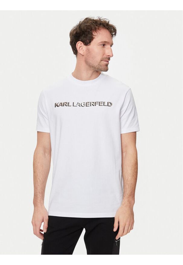 Karl Lagerfeld - KARL LAGERFELD T-Shirt 755053 542221 Biały Regular Fit. Typ kołnierza: dekolt w karo. Kolor: biały. Materiał: bawełna
