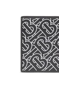 Burberry - BURBERRY - Czarny portfel z monogramem. Kolor: czarny. Wzór: nadruk, aplikacja