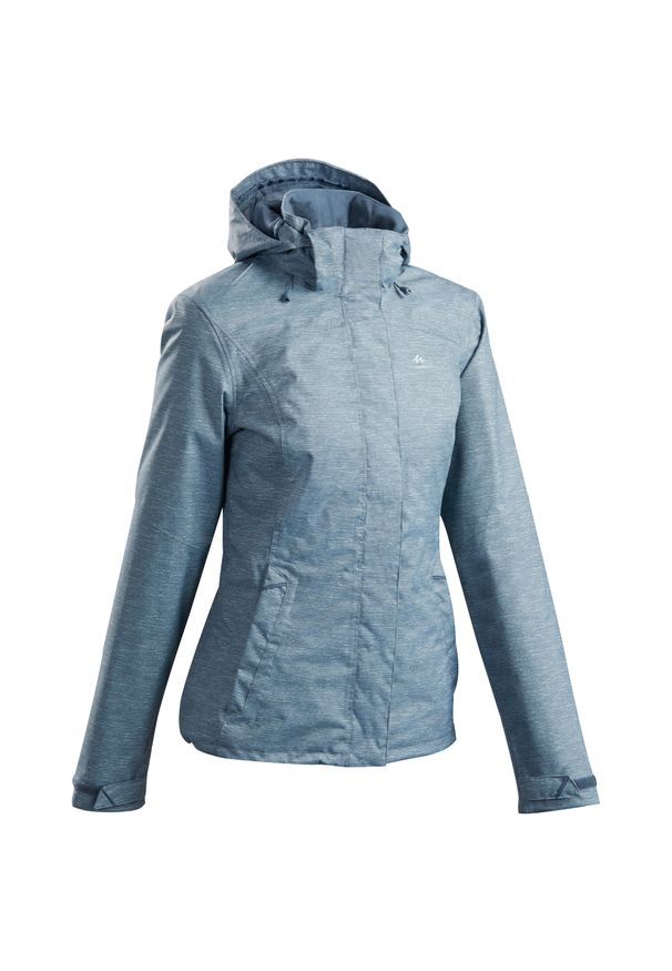 quechua - Kurtka turystyczna damska Quechua MH100 wodoodporna. Kolor: niebieski, wielokolorowy, szary. Materiał: materiał