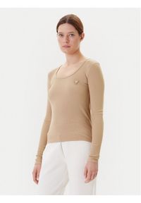 Guess Bluzka V4BP07 K8RT2 Beżowy Regular Fit. Kolor: beżowy. Materiał: wiskoza