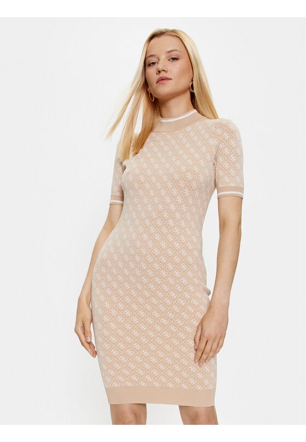 Guess Sukienka dzianinowa W3YK39 Z37K0 Beżowy Slim Fit. Kolor: beżowy. Materiał: wiskoza