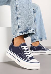 Born2be - Granatowe Klasyczne Trampki na Grubej Podeszwie Natileva. Okazja: na co dzień. Kolor: niebieski. Materiał: jeans. Szerokość cholewki: normalna. Styl: klasyczny #5