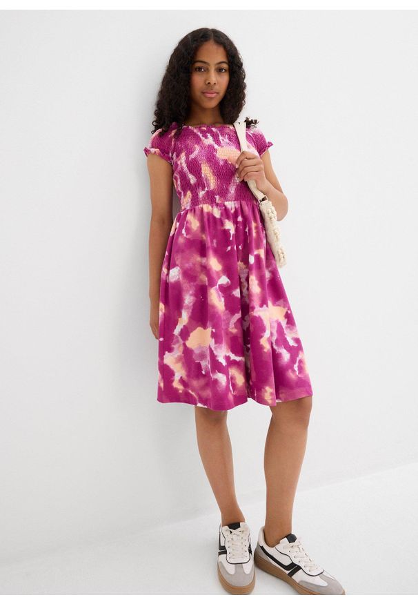 bonprix - Sukienka z dżerseju z elastycznego materiału z bawełną organiczną. Kolor: fioletowy. Materiał: jersey, materiał, bawełna. Sezon: lato