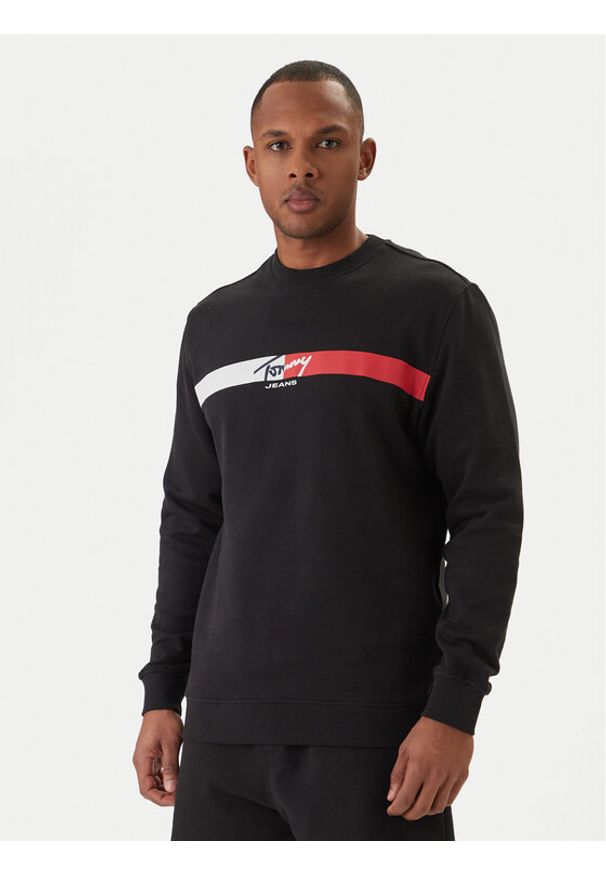 Tommy Jeans Bluza Sign Stripe DM0DM23019 Czarny Regular Fit. Kolor: czarny. Materiał: bawełna