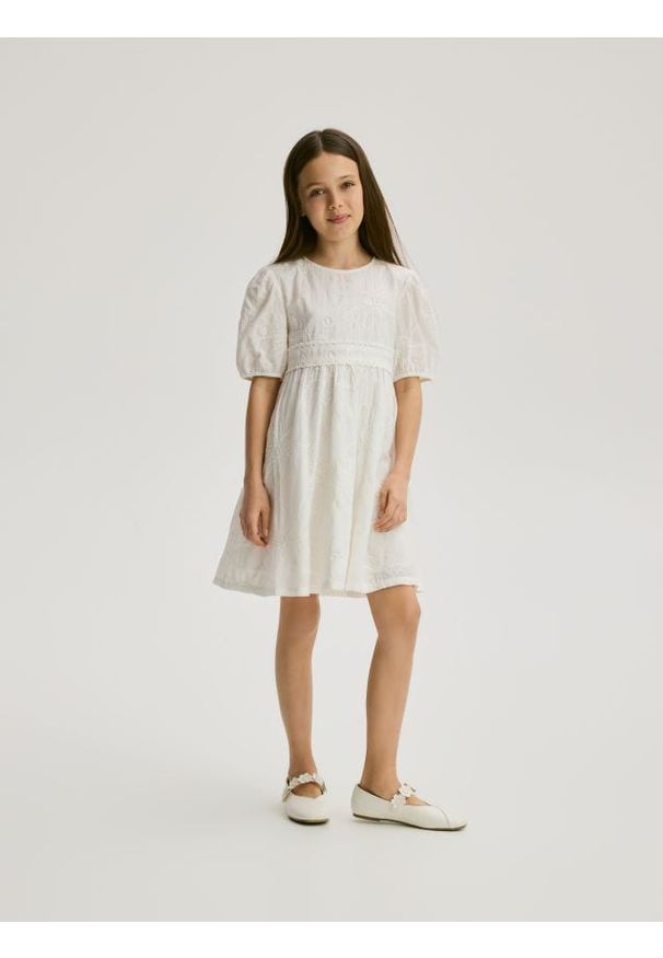 Reserved - Sukienka z cekinami - złamana biel. Materiał: bawełna, tkanina