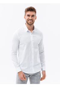 Ombre Clothing - Bawełniana koszula męska z tkaniny w stylu Oxford SLIM FIT - biała V1 K642 - XL. Kolor: biały. Materiał: tkanina, bawełna #1