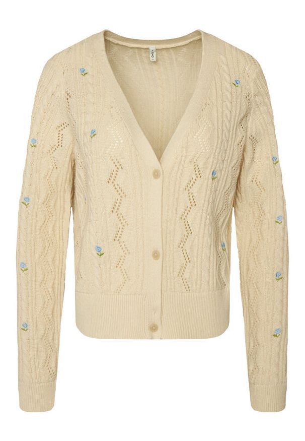 only - ONLY Kardigan Birtie 15363087 Beżowy Regular Fit. Kolor: beżowy. Materiał: bawełna