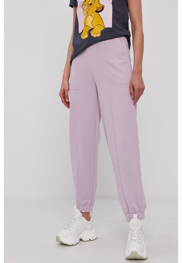 Pieces Spodnie damskie kolor fioletowy melanżowe. Kolor: fioletowy. Materiał: bawełna. Wzór: melanż