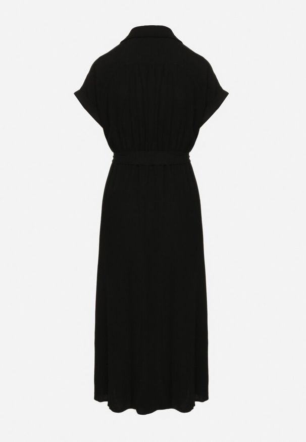 Born2be - Czarna Sukienka z Bawełny o Koszulowym Kroju z Wiązanym Paskiem Elanitiela. Okazja: na co dzień. Kolor: czarny. Materiał: bawełna. Długość rękawa: krótki rękaw. Typ sukienki: koszulowe. Styl: elegancki, casual