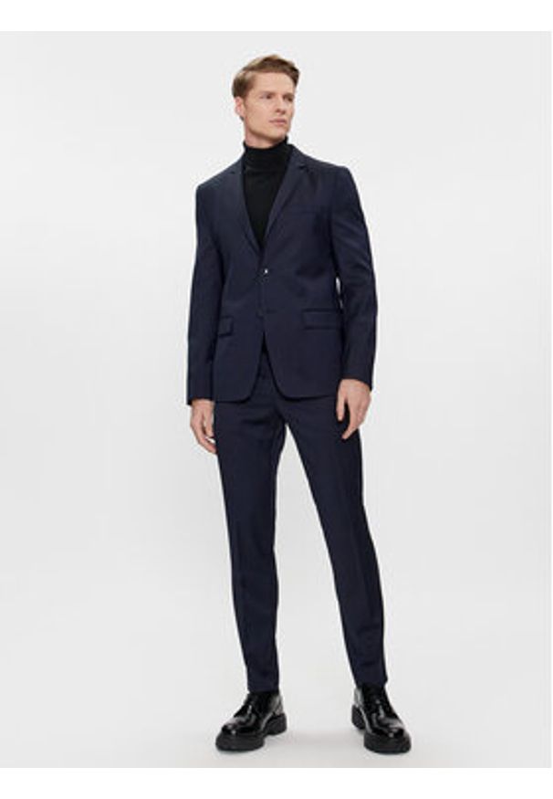 Calvin Klein Marynarka K10K112291 Granatowy Slim Fit. Kolor: niebieski. Materiał: wełna
