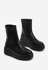 Born2be - Czarne Botki na Platformie w Stylu Grunge Firivine. Okazja: na co dzień. Kolor: czarny. Materiał: skóra. Obcas: na platformie. Styl: casual, elegancki #4
