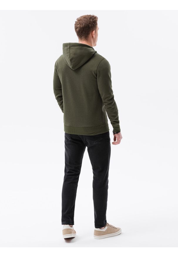 Ombre Clothing - Bluza męska rozpinana z kapturem BASIC - ciemnooliwkowa B977 - XXL. Typ kołnierza: kaptur. Kolor: oliwkowy. Materiał: poliester, bawełna