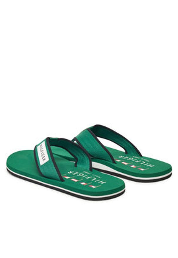 TOMMY HILFIGER - Tommy Hilfiger Japonki Patch Hilfiger Beach Sandal FM0FM05435 Zielony. Kolor: zielony. Materiał: materiał