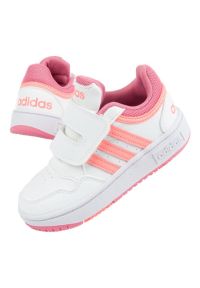 Adidas - Buty sportowe adidas Hoops 3.0 Jr GW0440 białe. Okazja: na co dzień. Zapięcie: rzepy. Kolor: biały. Materiał: skóra ekologiczna, syntetyk, materiał. Szerokość cholewki: normalna