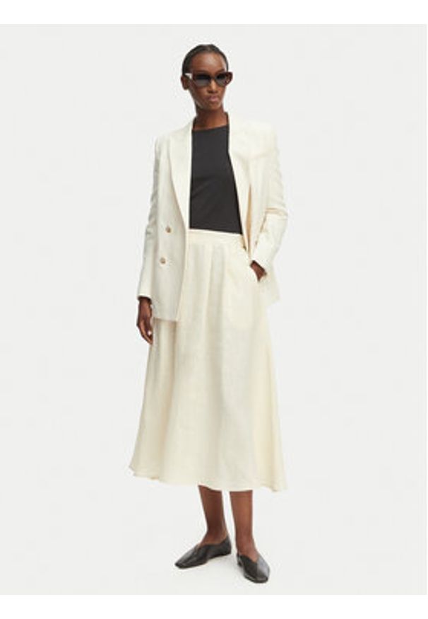 Marella Spódnica trapezowa Biada 2615101082 Écru Regular Fit. Kolor: kremowy. Materiał: len