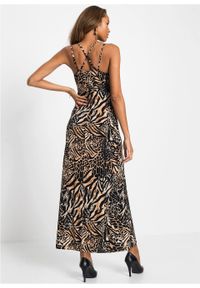 Długa sukienka z wstawką ze sztucznej skóry bonprix w cętki leoparda. Kolor: czarny. Materiał: skóra. Długość: maxi #4