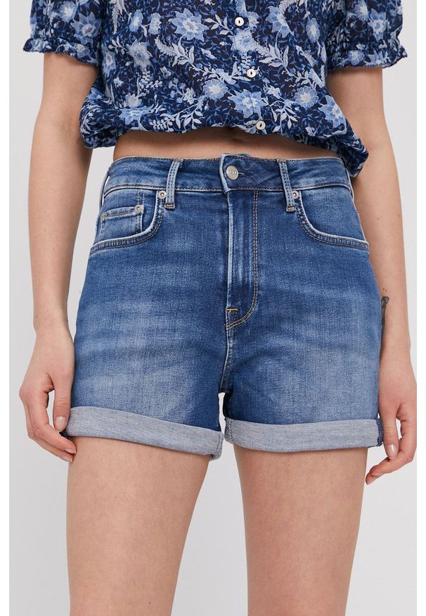 Pepe Jeans - Szorty jeansowe Mary Archive. Okazja: na co dzień. Stan: podwyższony. Kolor: niebieski. Materiał: denim. Styl: casual