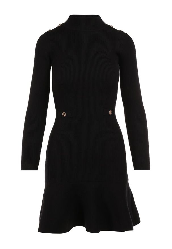 Born2be - Czarna Sukienka Dzianinowa Taerara. Typ kołnierza: kołnierzyk stójkowy. Kolor: czarny. Materiał: dzianina. Długość rękawa: długi rękaw. Typ sukienki: dopasowane. Długość: mini